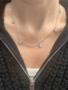 Suzy Levian Sterling Silver White CZ Star Necklace NWT